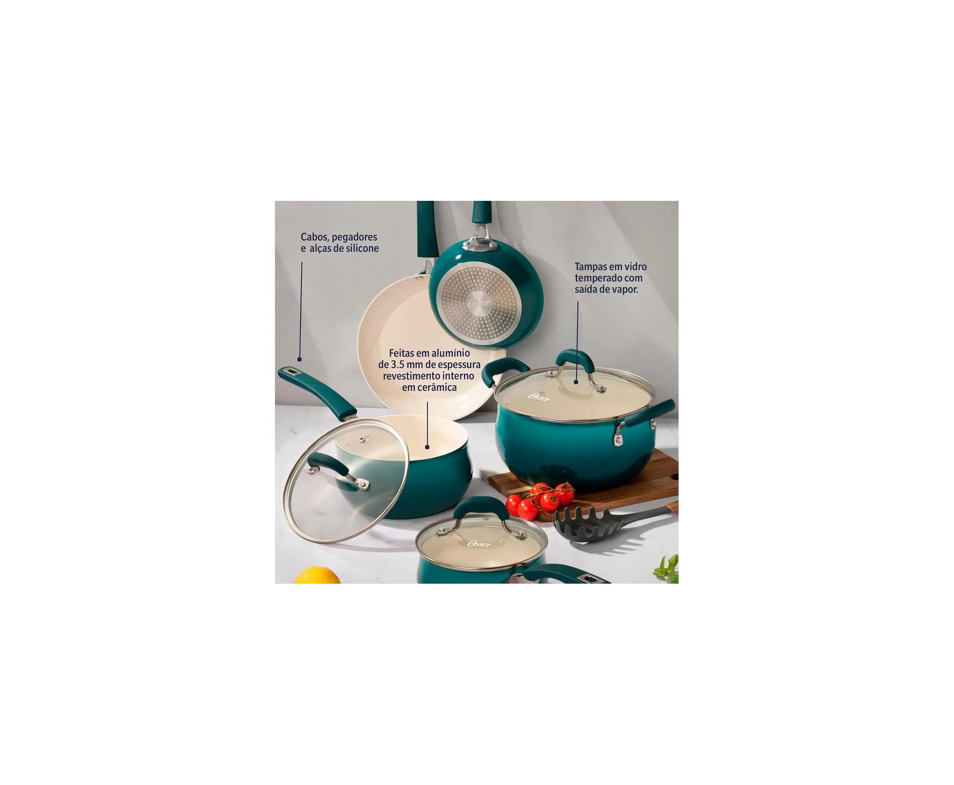 Cj de Panelas Indução Oster Corbett 5 Pçs Emerald Sea