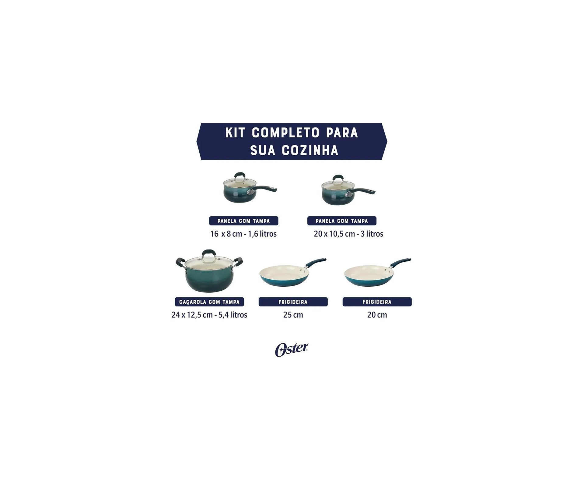 Cj de Panelas Indução Oster Corbett 5 Pçs Emerald Sea