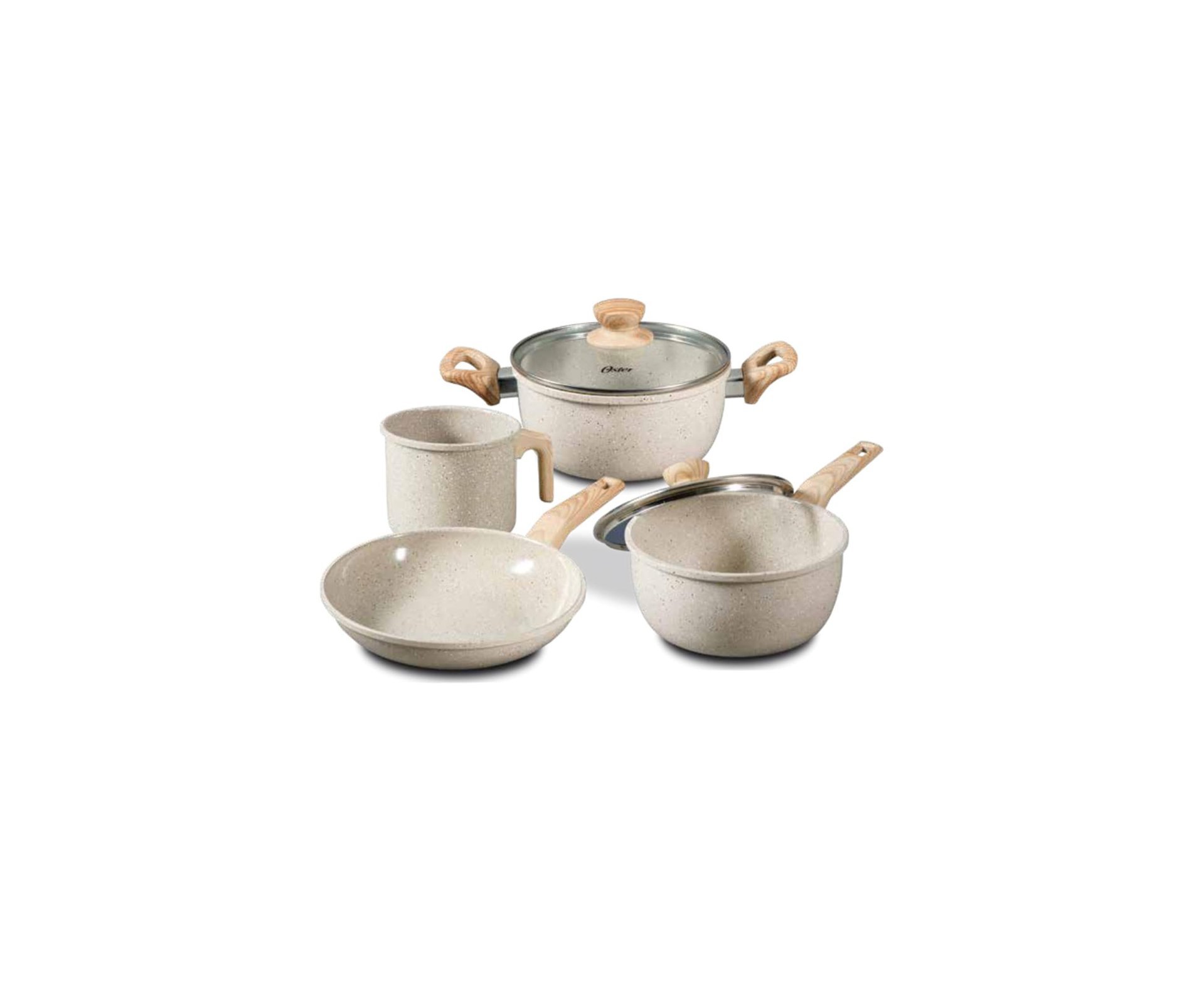 Conjunto de Panelas Indução Oster Marble Edition 4 Pçs Cream Vanill