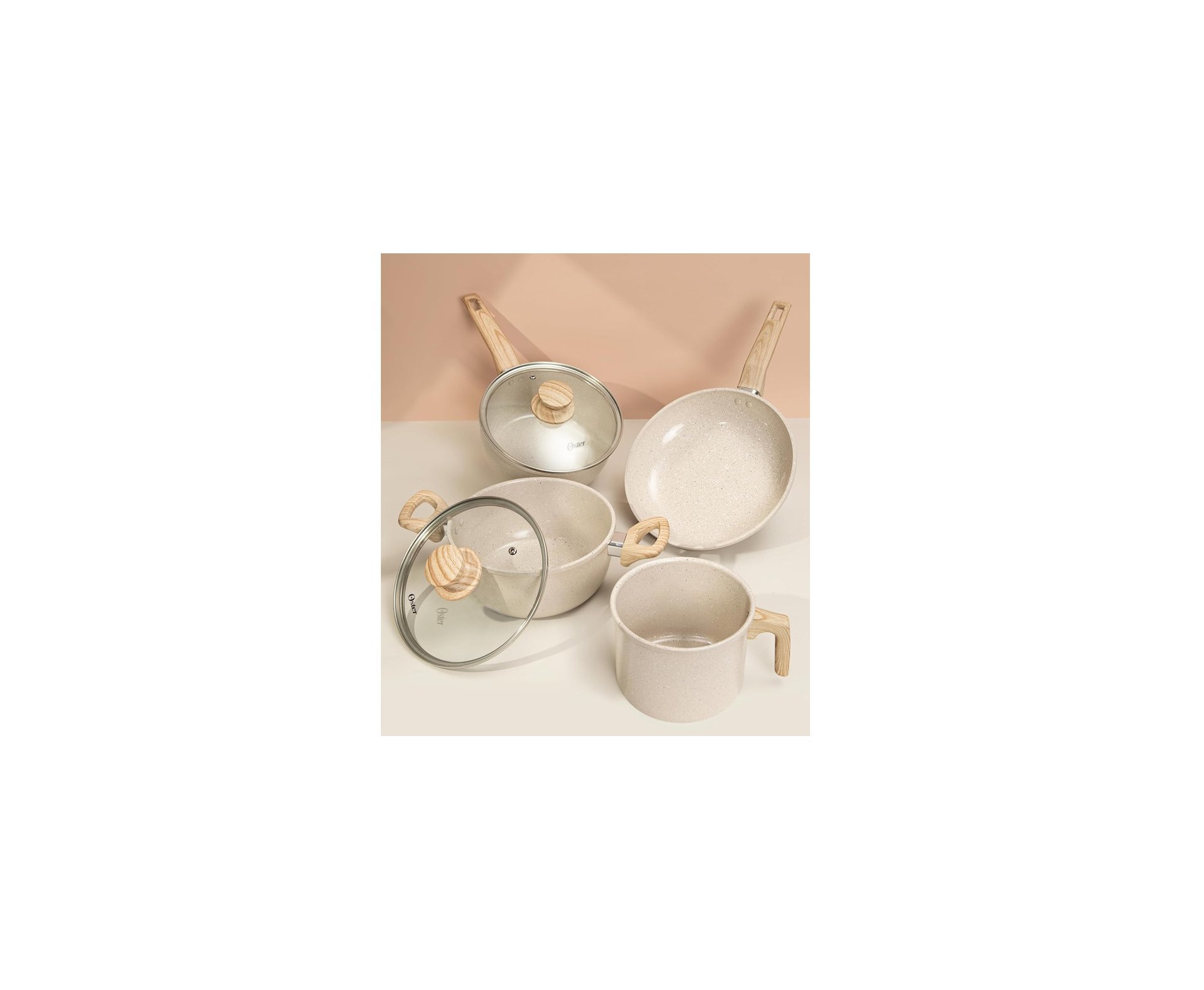 Conjunto de Panelas Indução Oster Marble Edition 4 Pçs Cream Vanill