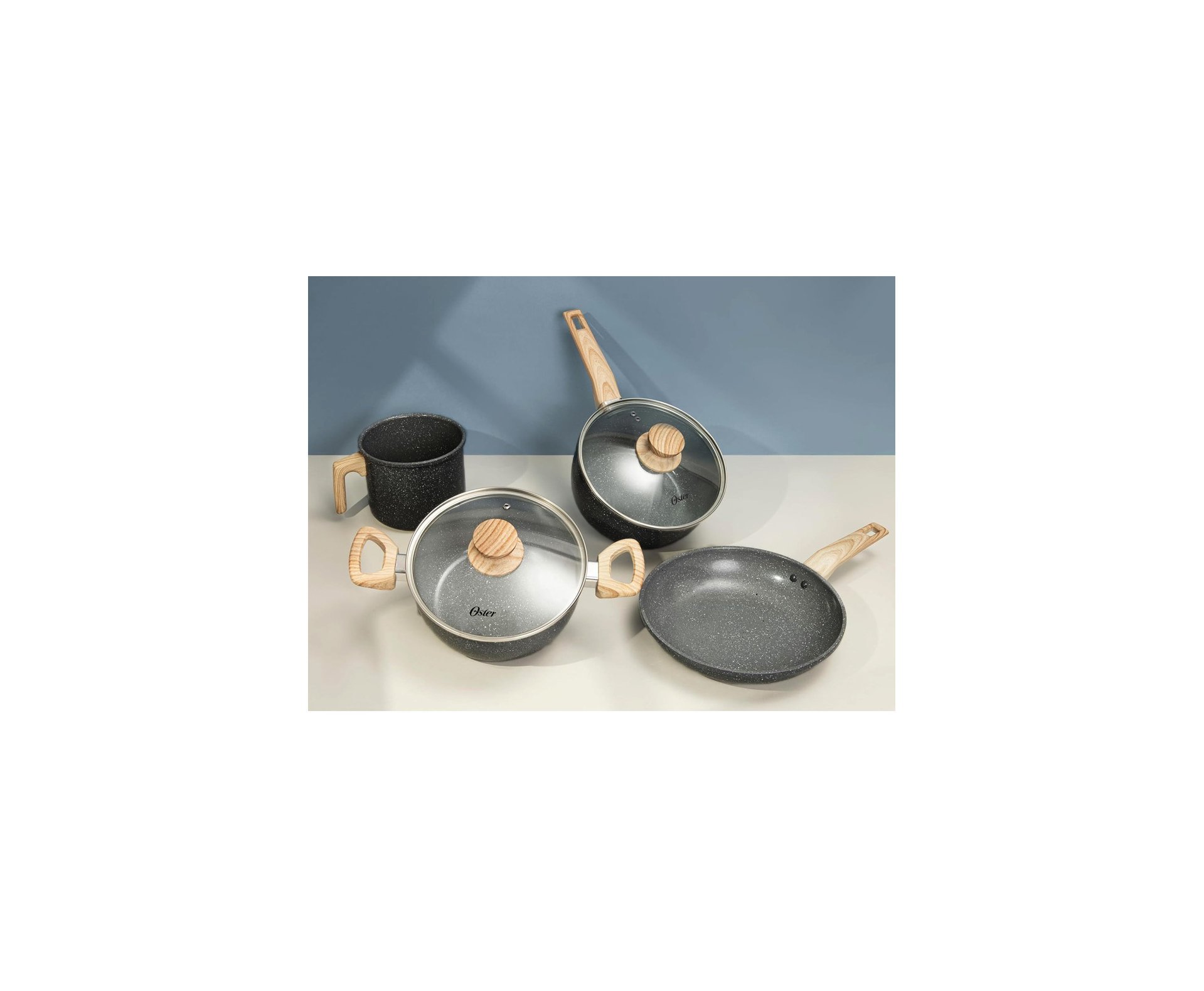 Conjunto de Panelas Indução Oster Marble Edition 4 Pçs Dark Grey