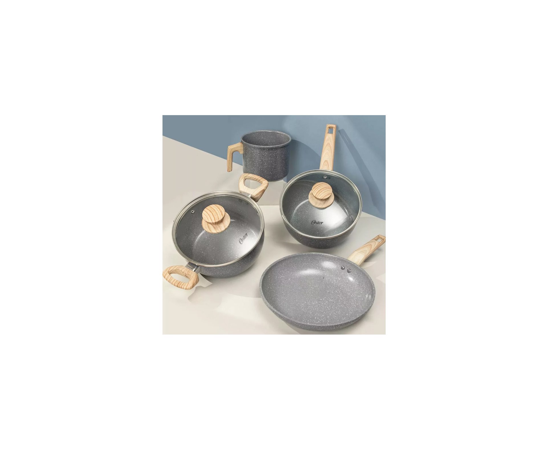 Conjunto de Panelas Indução Oster Marble Edition 4 Pçs Cinza Dust