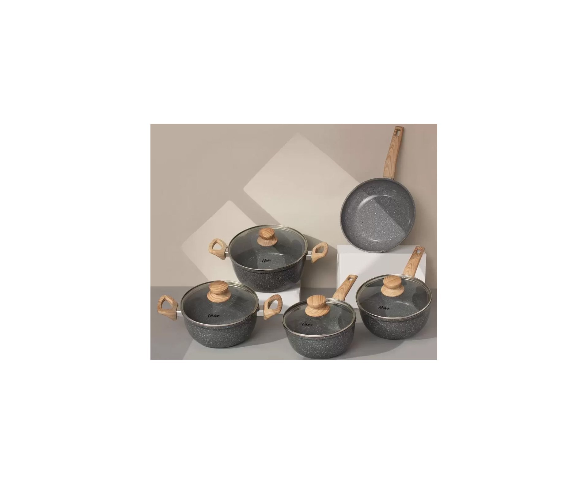 Conjunto de Panelas Indução Oster Marble Eddition 5 Pçs Cinza Dust