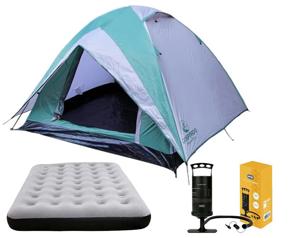 Barraca Guepardo News Vênus Ultra PRO 3 Pessoas 2500mm + Colchão de Casal + Bomba de Ar