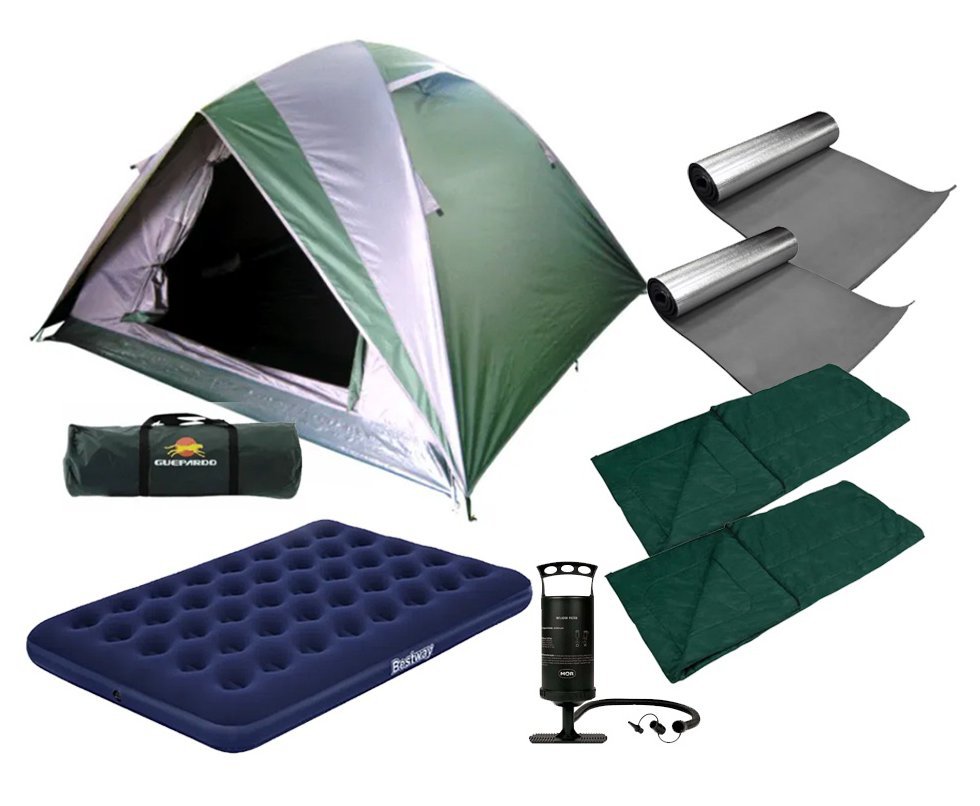 Barraca Guepardo Vênus Ultra 3 Pessoas 2500mm + Colchão de Casal + Bomba de Ar  + Isolantes + Sacos de Dormir