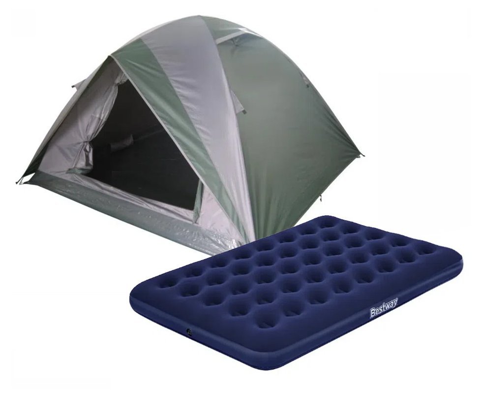 Barraca Guepardo News Venus Ultra PRO 4 Pessoas 2500mm Coluna D Agua - VD/CZ + Colchão Inflável Casal Multiuso Azul camping e casa - Bestway