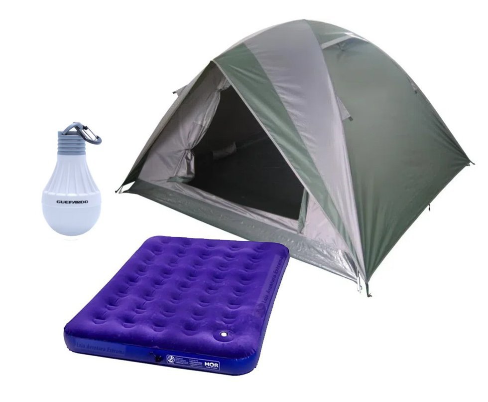 Barraca Guepardo News Venus Ultra PRO 4 Pessoas 2500mm Coluna D Agua - VD/CZ + Colchão Inflável Casal suporta 200kg + Lâmpada Inteligente