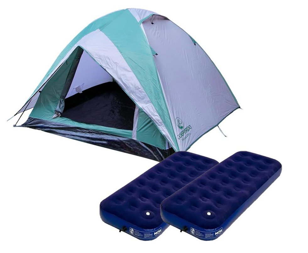 Barraca Guepardo News Venus Ultra PRO 4 Pessoas 2500mm Coluna D Agua - VD/CZ + 02 unds do Colchão Inflável Multiuso Solteiro Com Fole Embutido - Mor