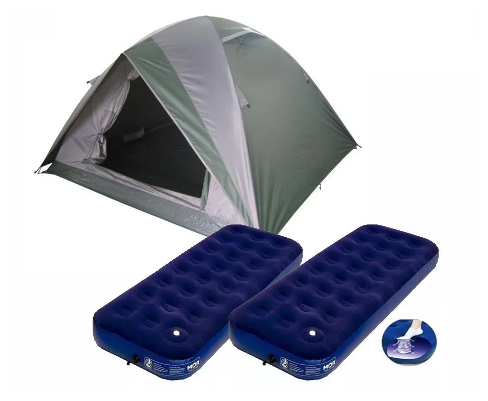 Barraca Guepardo News Venus Ultra PRO 4 Pessoas 2500mm Coluna D Agua - VD/CZ + 02 unds do Colchão Inflável Multiuso Solteiro Com Fole Embutido - Mor