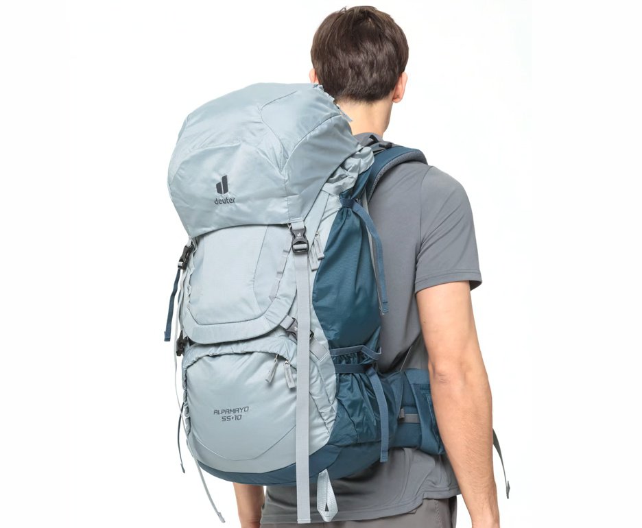 Mochila Alpamayo 55+10L Cinza/Azul Trekking, Trilha, Carga - Deuter