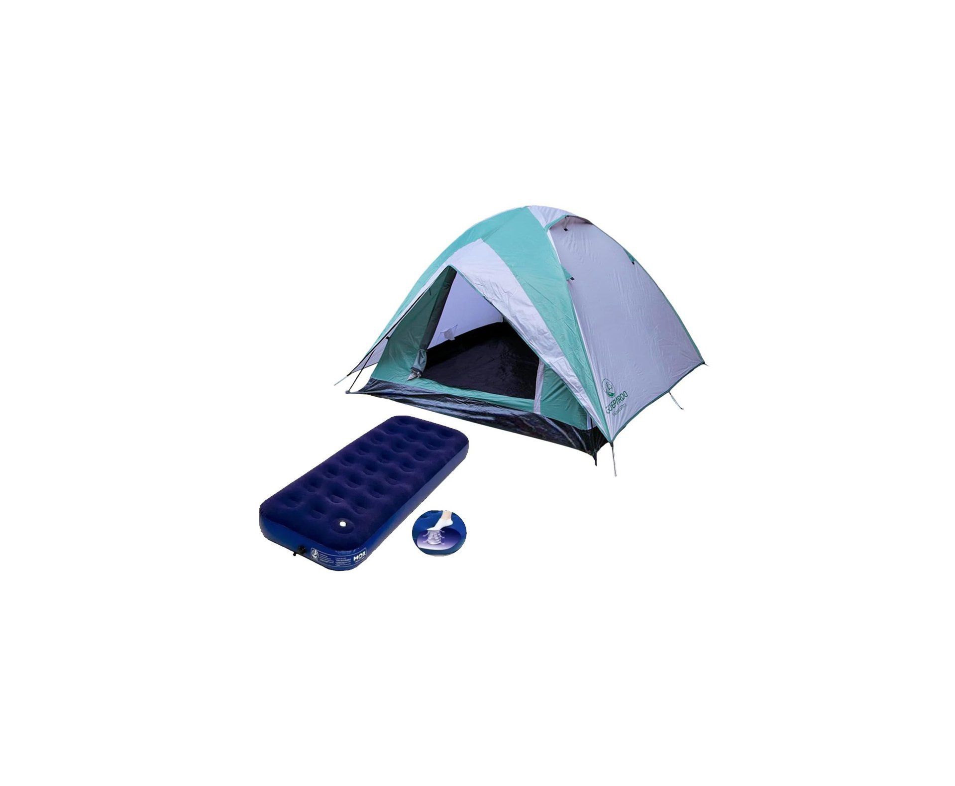 Barraca Guepardo News Venus Ultra PRO 5 Pessoas 2500mm Coluna D Agua - VD/CZ - Nautika + 02 Colchão Inflável Multiuso Solteiro Com Fole Embutido - Mor