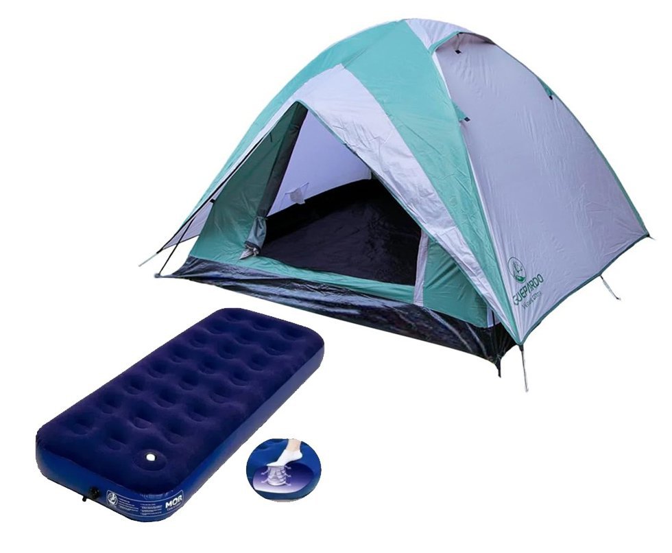 Barraca Guepardo News Venus Ultra PRO 5 Pessoas 2500mm Coluna D Agua - VD/CZ - Nautika + 02 Colchão Inflável Multiuso Solteiro Com Fole Embutido - Mor