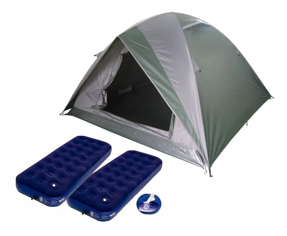 Barraca Guepardo News Venus Ultra PRO 5 Pessoas 2500mm Coluna D Agua - VD/CZ - Nautika + 02 Colchão Inflável Multiuso Solteiro Com Fole Embutido - Mor