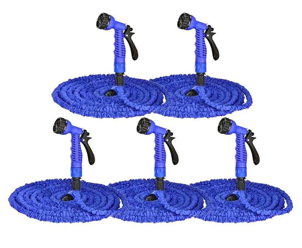 Kit 5 Mangueiras Magica 15 Metros Com Esguicho E Conectores - Fixxar