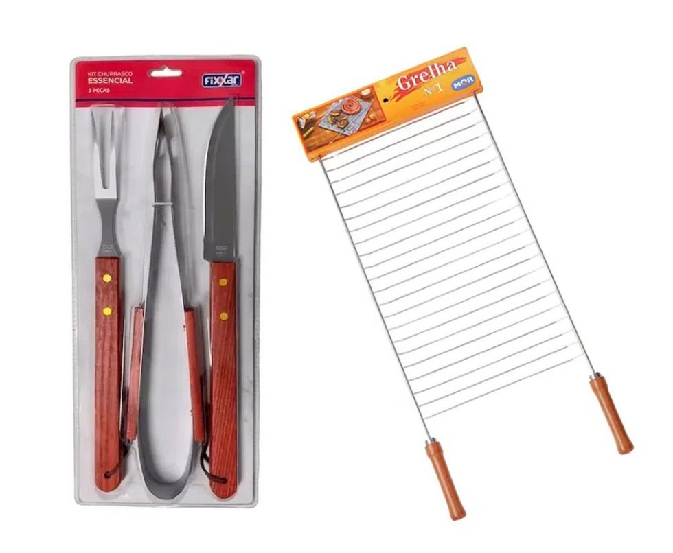 Grelha Para Churrasco 003107 - Mor + Kit Churrasco Inox