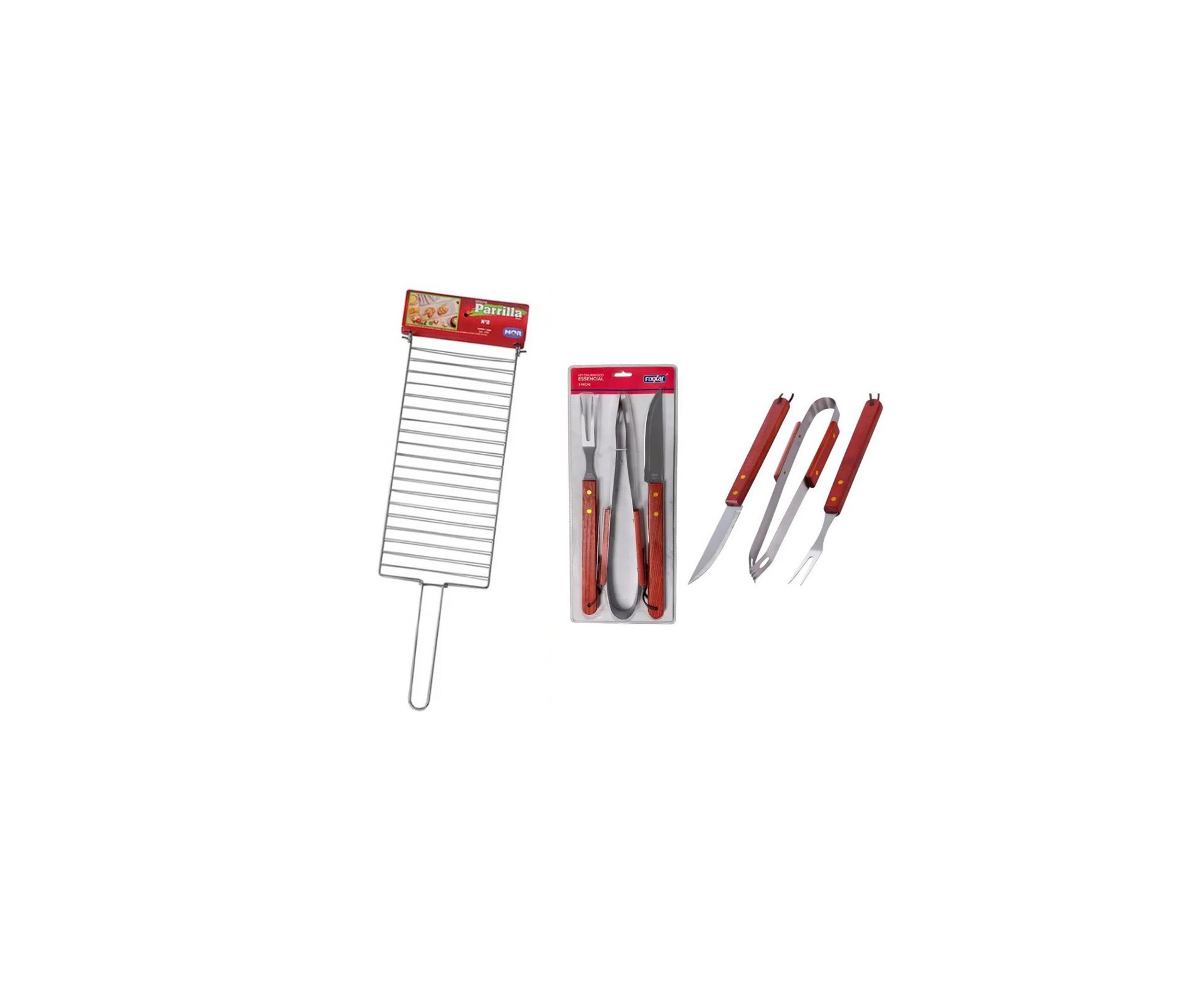 Grelha Parrilla Para Churrasco 02 Ref. 003102 - Mor + Kit Churrasco Inox 3 Pcs Essencial UD 3701 - Fixxar