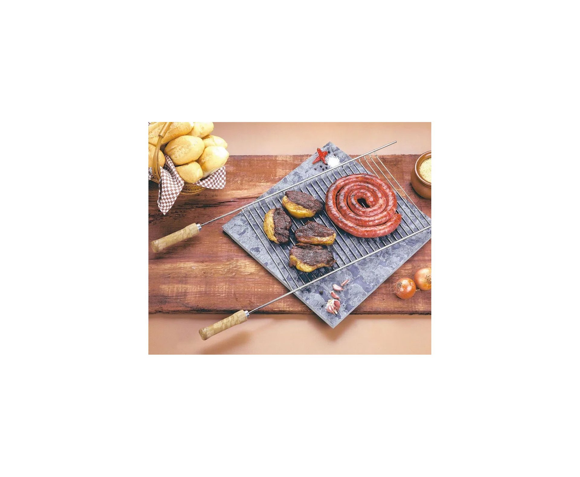 Grelha Simples 03 Ref. 003109 - Mor + Kit Churrasco Inox 3 Pcs Essencial UD 3701 - Fixxar