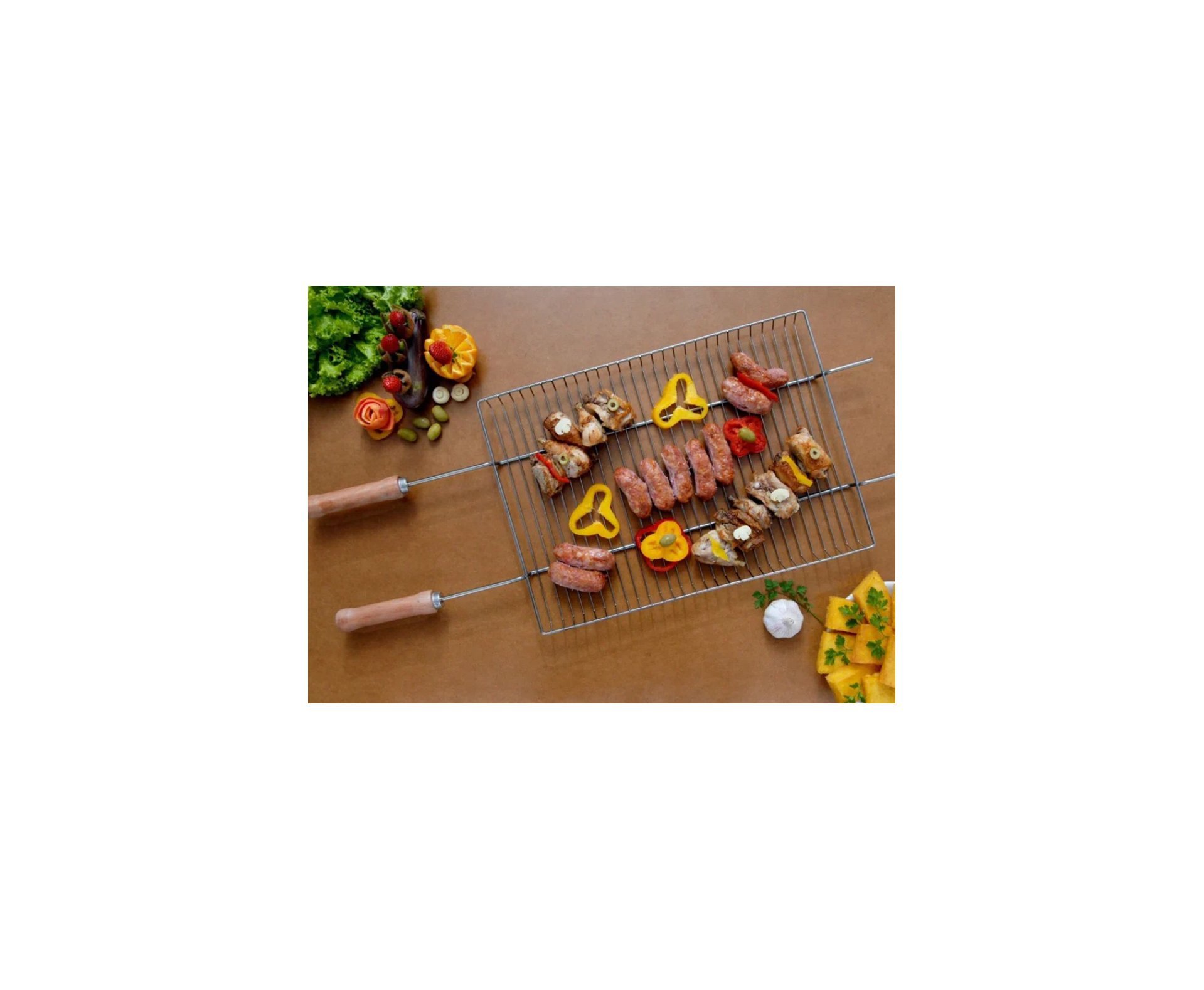 Grelha Big Grill Ref. 003112 - Mor + Kit Churrasco Inox 3 Pcs Essencial UD 3701 - Fixxar