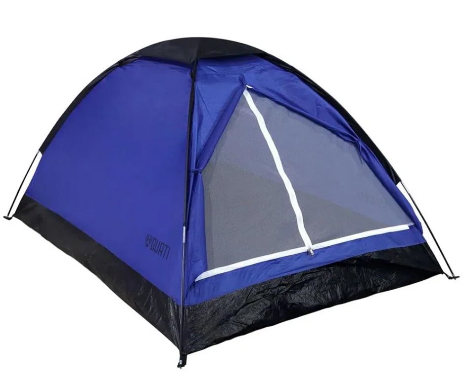 Barraca Camping 4 Pessoas Azul - Quati Carajas + 2 Colchão Inflável Multiuso Solteiro Com Fole Embutido - Mor