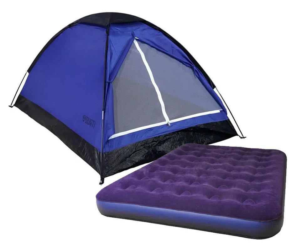 Barraca Camping 4 Pessoas Azul - Quati Carajas + Colchão Inflável Multiuso Casal camping - Mor