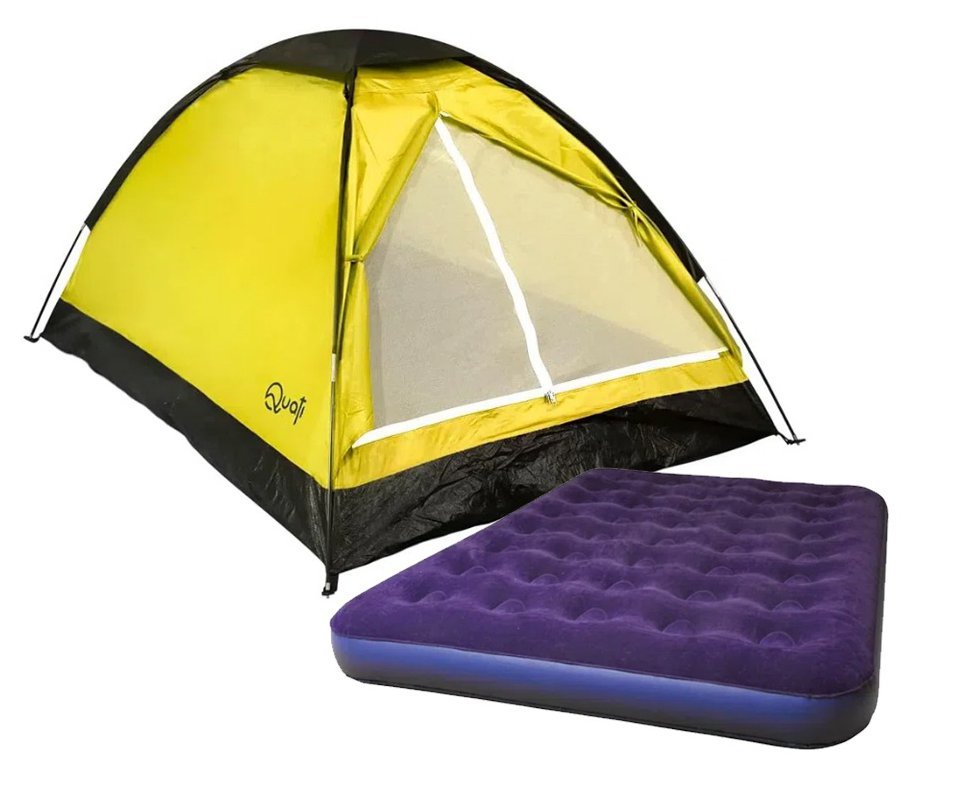 Barraca Camping 2 Pessoas Quati Carajas Amarelo + Colchão Inflável Multiuso Casal camping - Mor