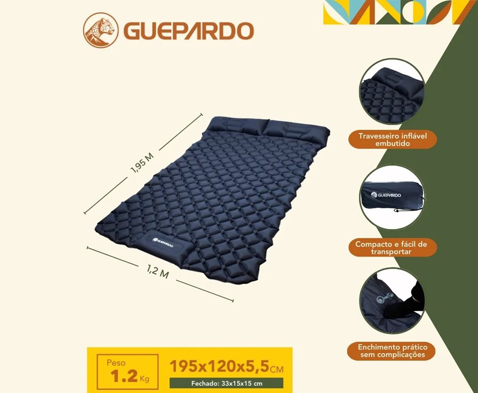 Colchonete Inflável Casal Nylon TPU DOTT GUEPARDO