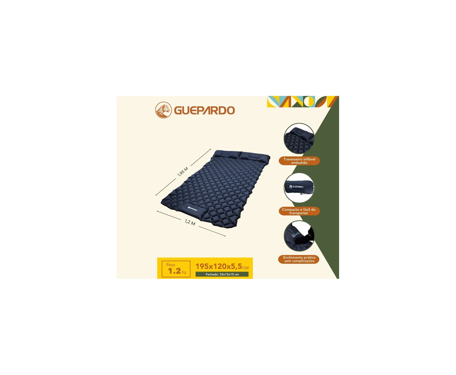 Colchonete Inflável Casal Nylon TPU DOTT GUEPARDO