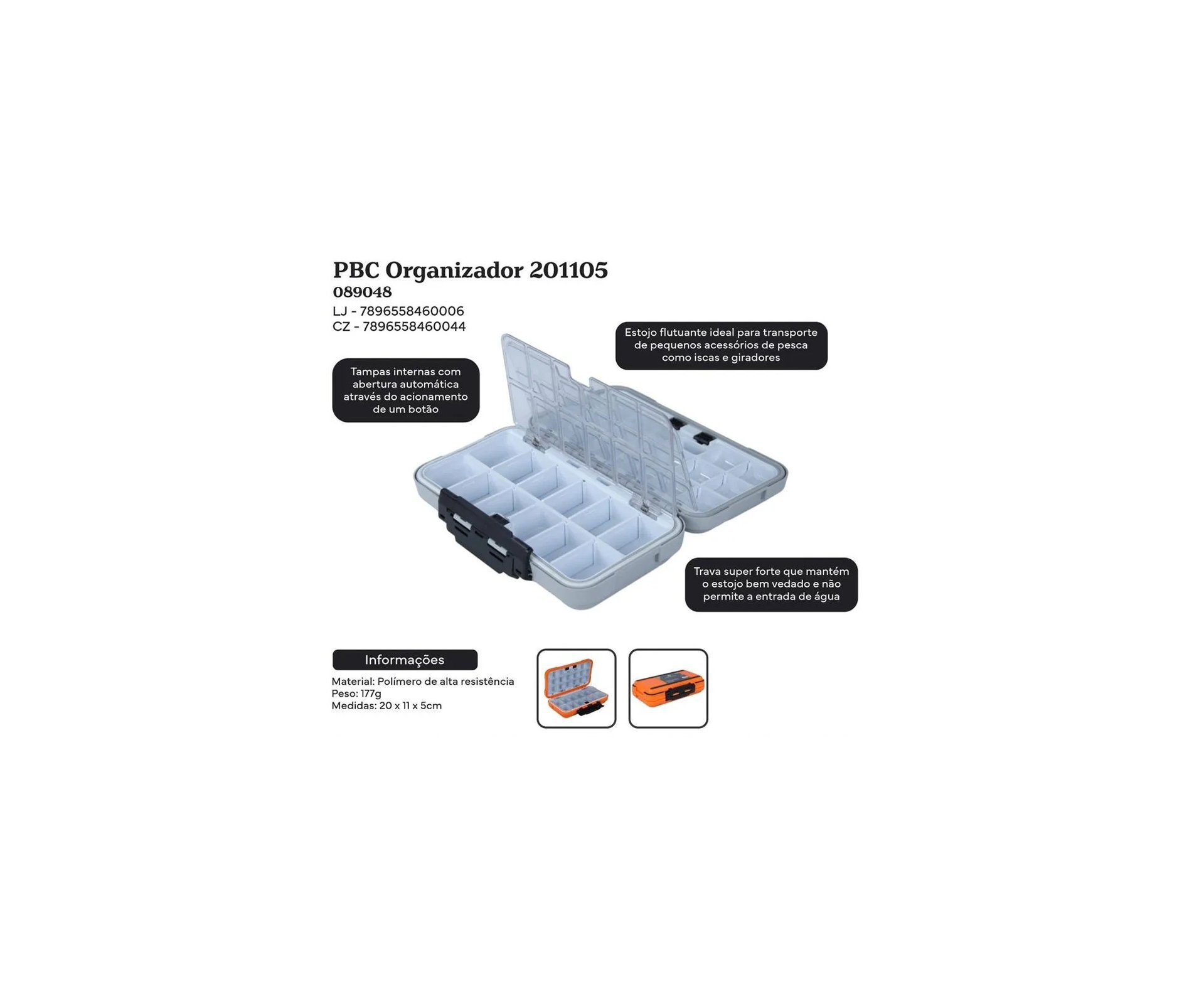 Organizador de Pesca Pioneer Tackle 201105 Cinza