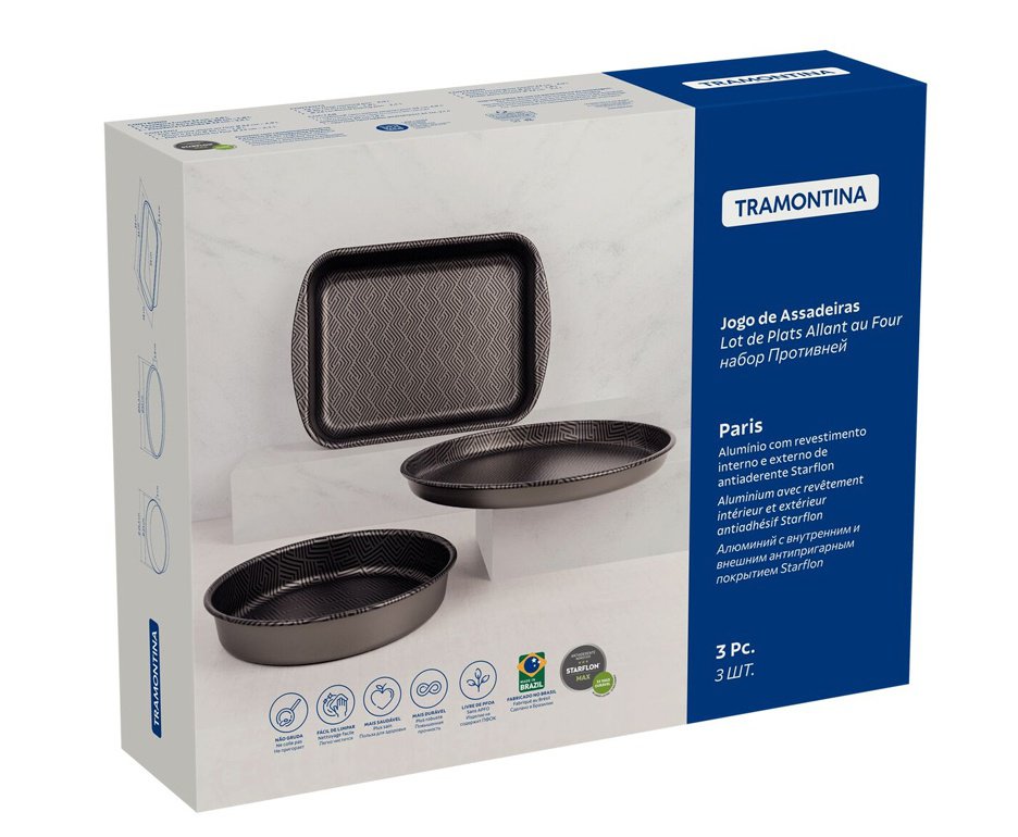 Jogo de Assadeiras 3 Pçs Paris Chumbo - Sortidos de Aluminio C/ Revest. Antiaderente - Tramontina