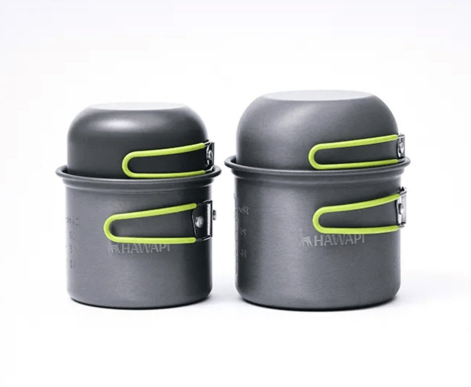 Conjunto de Panelas Camping Hawapi 4 Peças Ultraleve Verde Limão