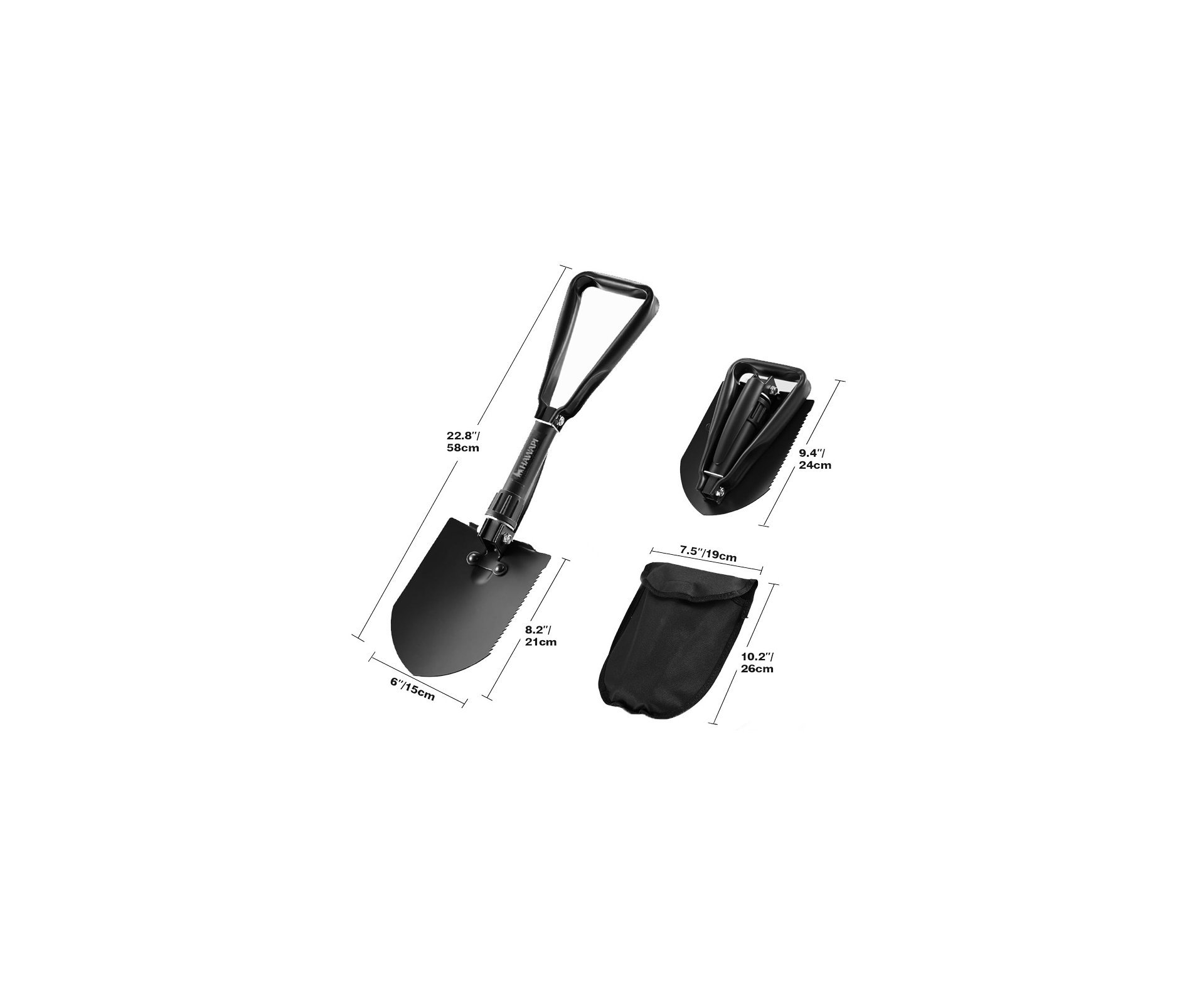 Pá Dobrável Especial Hawapi 3 em 1 – Preta