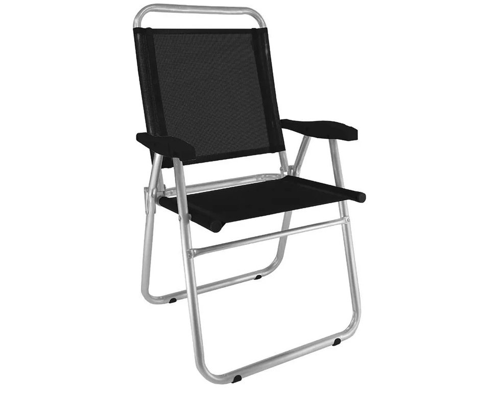 Cadeira de Praia Aluminio Cancun Plus Capacidade Até 120 KG Zaka - Preta