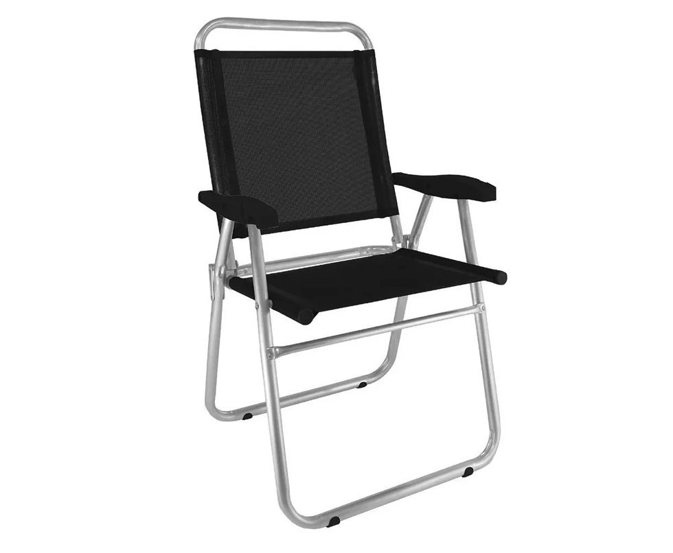 Cadeira de Praia Aluminio Cancun Plus Capacidade Até 120 KG Zaka - Preta
