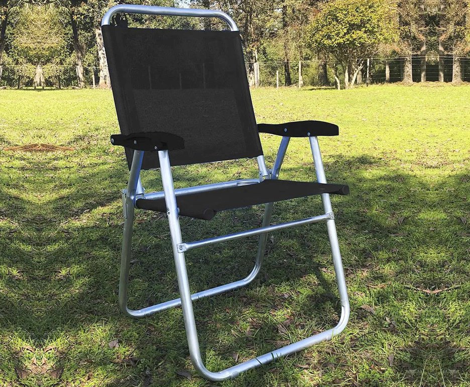 Cadeira de Praia Aluminio Cancun Plus Capacidade Até 120 KG Zaka - Preta