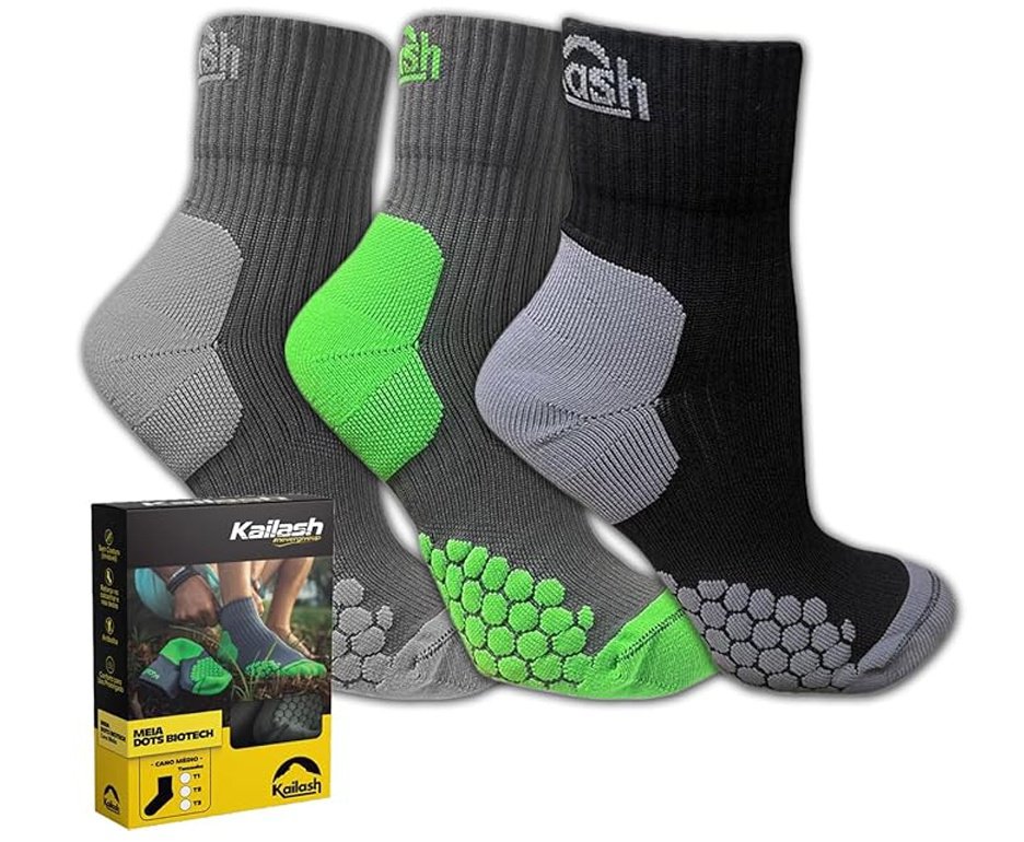 Meia Kailash Cano Médio Dots Biotech Unis. Chumbo/ Cinza T1 (34-37)