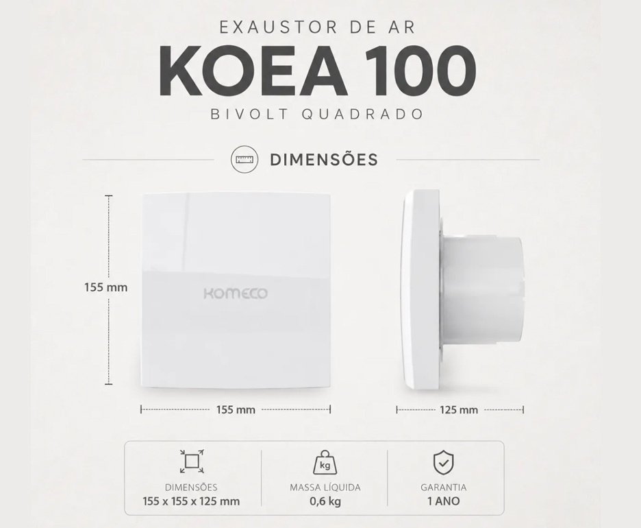 Exaustor de Ar Komeco Koea 100 Bivolt Quadrado