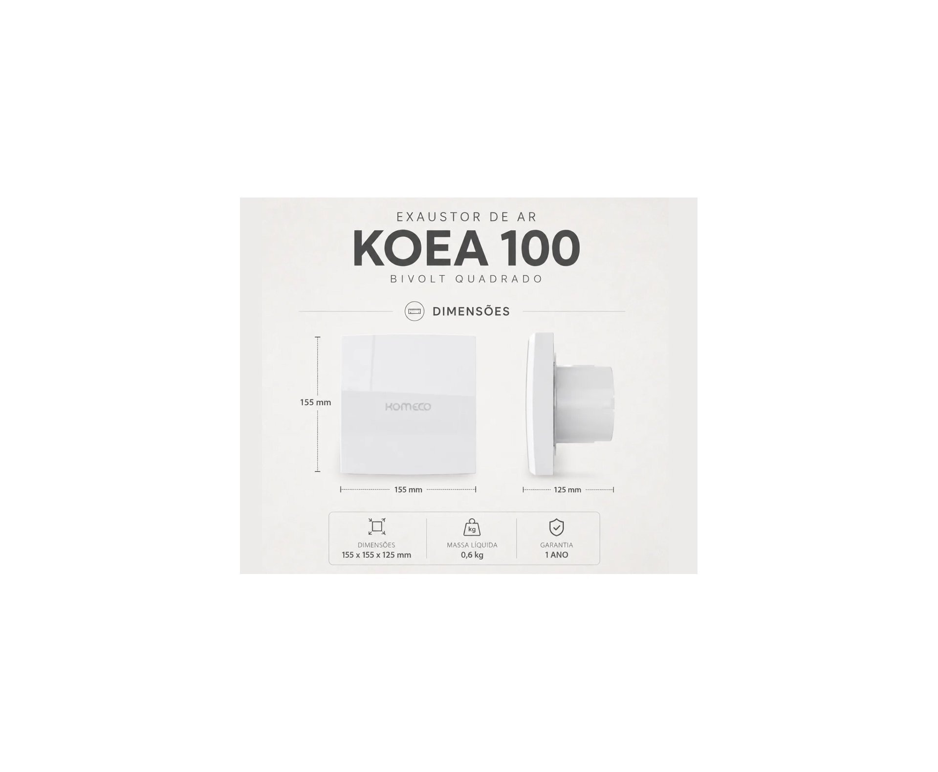 Exaustor de Ar Komeco Koea 100 Bivolt Quadrado