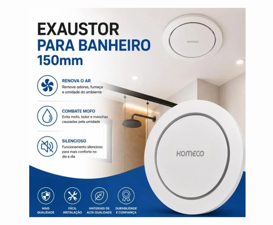 Kit 2 unds do Exaustor de Ar Banheiro Komeco Koea 150mm Bivolt Circular