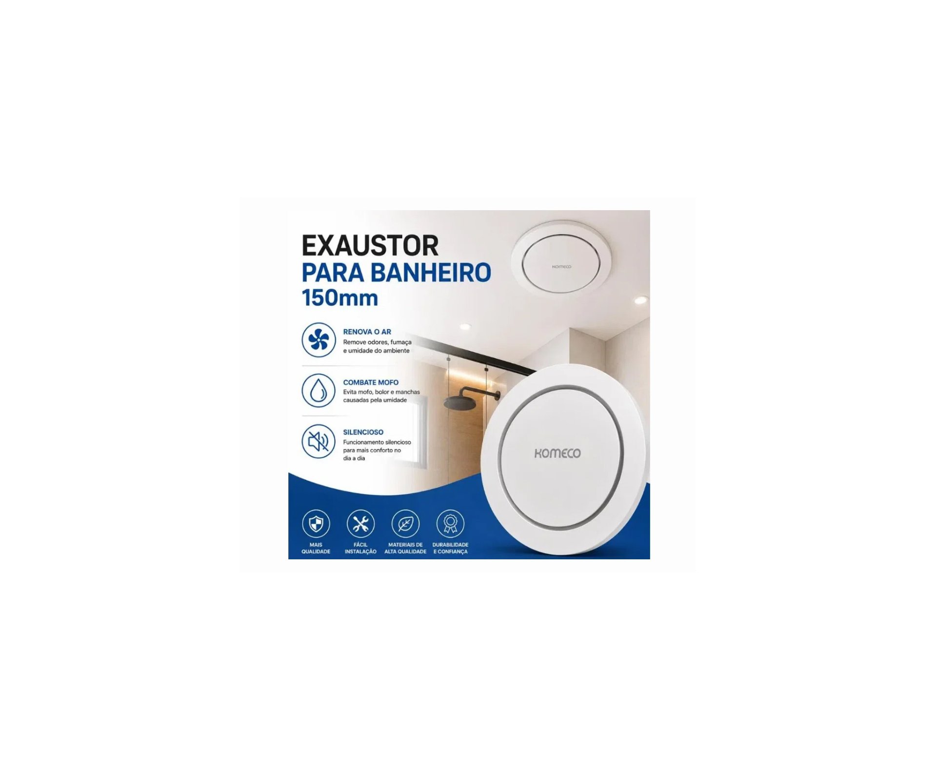 Kit 2 unds do Exaustor de Ar Banheiro Komeco Koea 100mm Bivolt Circular