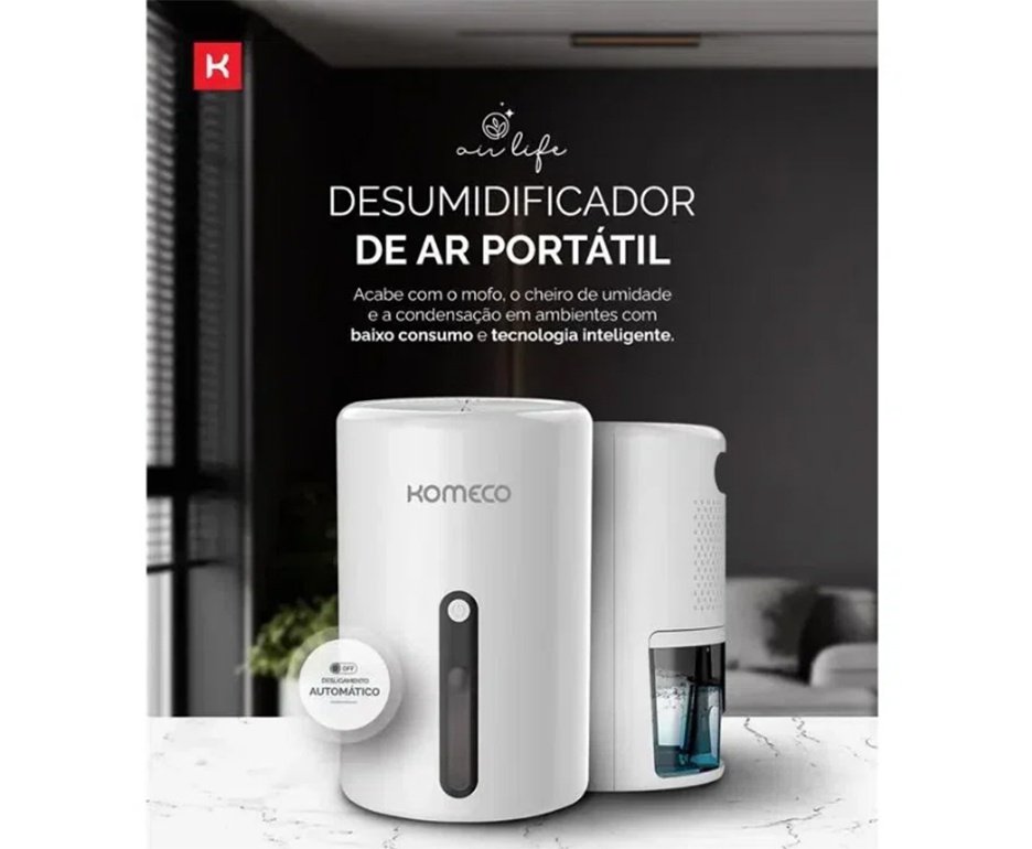 Kit 2 Unds do Mini Desumidificador de Ar Portátil Komeco KDP 300 G1 Bivolt