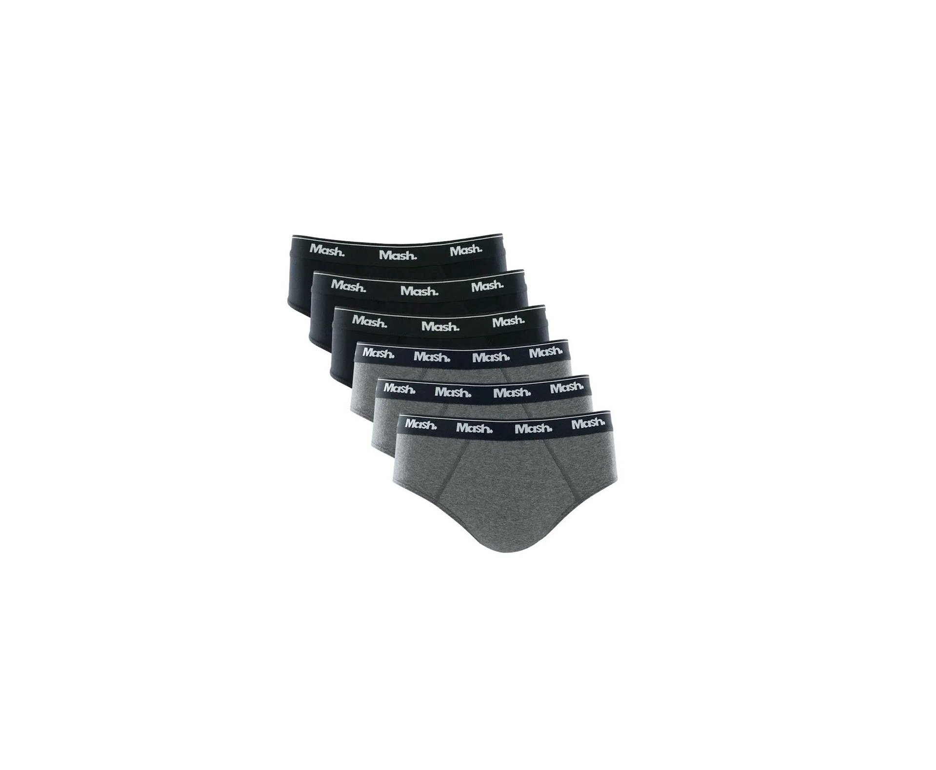 Kit 6 Cueca Mash Slip Algodão/Elastano - Preto/cinza