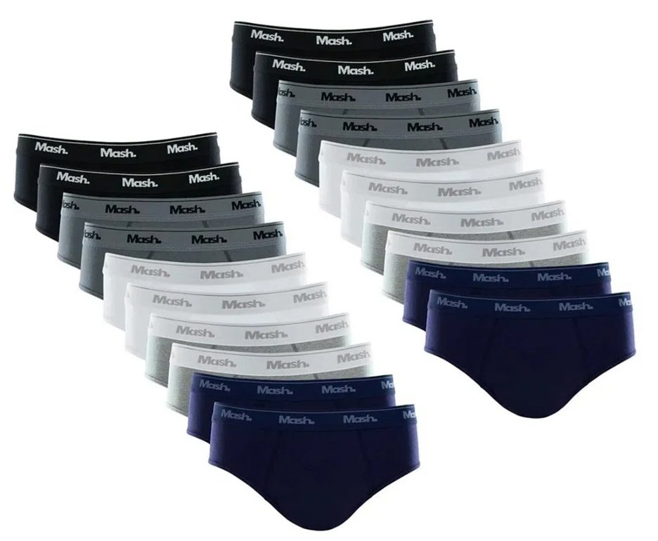 Kit 20 Cuecas Mash Slip Algodão Sortido AZ/BR/CZ/GR/PT