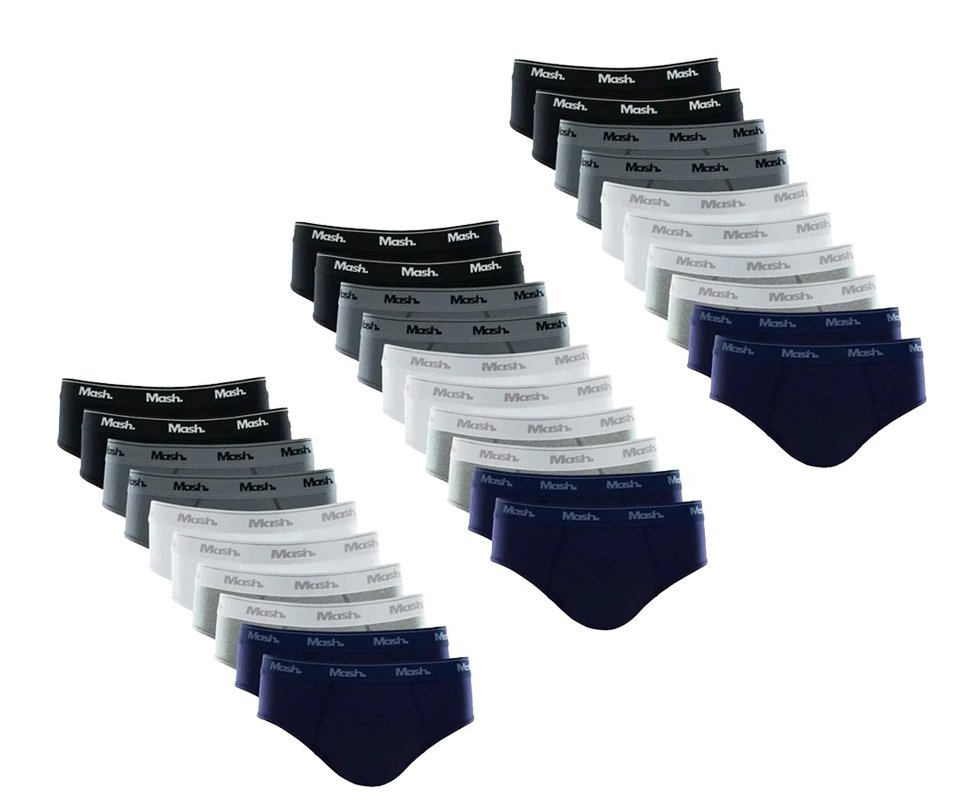 Kit 30 Cuecas Mash Slip Algodão Sortido AZ/BR/CZ/GR/PT - TAM M