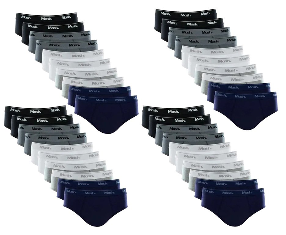 Kit 40 Cuecas Mash Slip Algodão Sortido AZ/BR/CZ/GR/PT  - TAM M