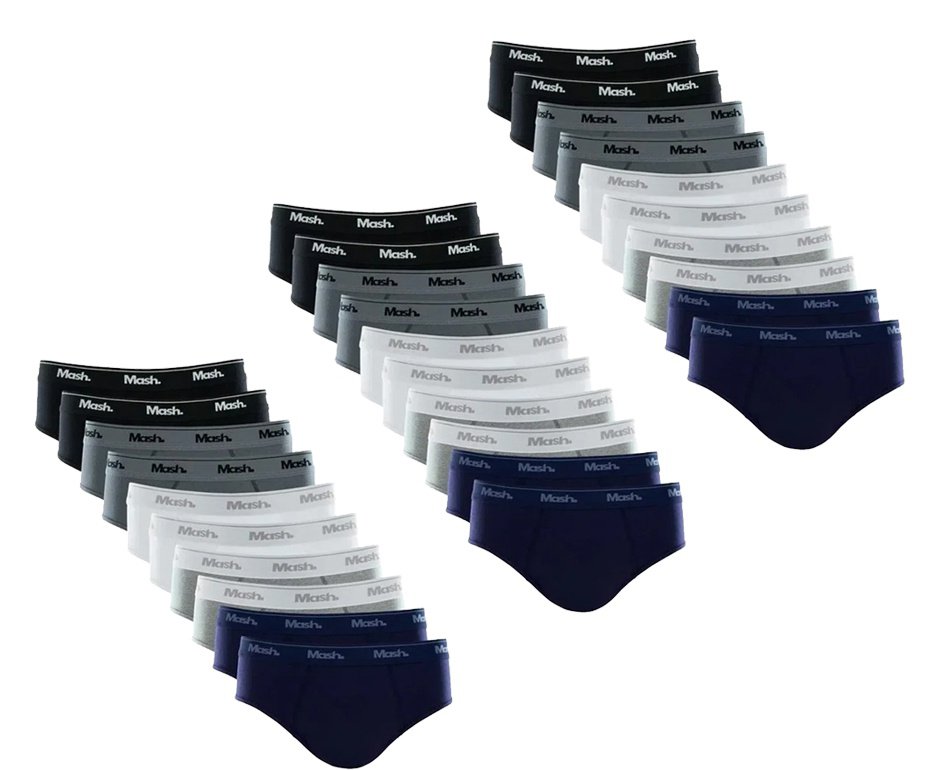 Kit 30 Cuecas Mash Slip Algodão Sortido AZ/BR/CZ/GR/PT  - TAM G