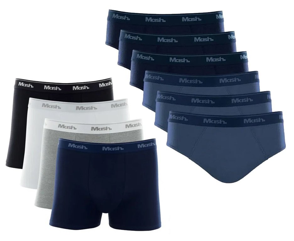 Kit 4 Cuecas Mash Boxer Box Algodão Cotton Original + Kit 6 Cuecas Slip Algodão Mash - TAM G