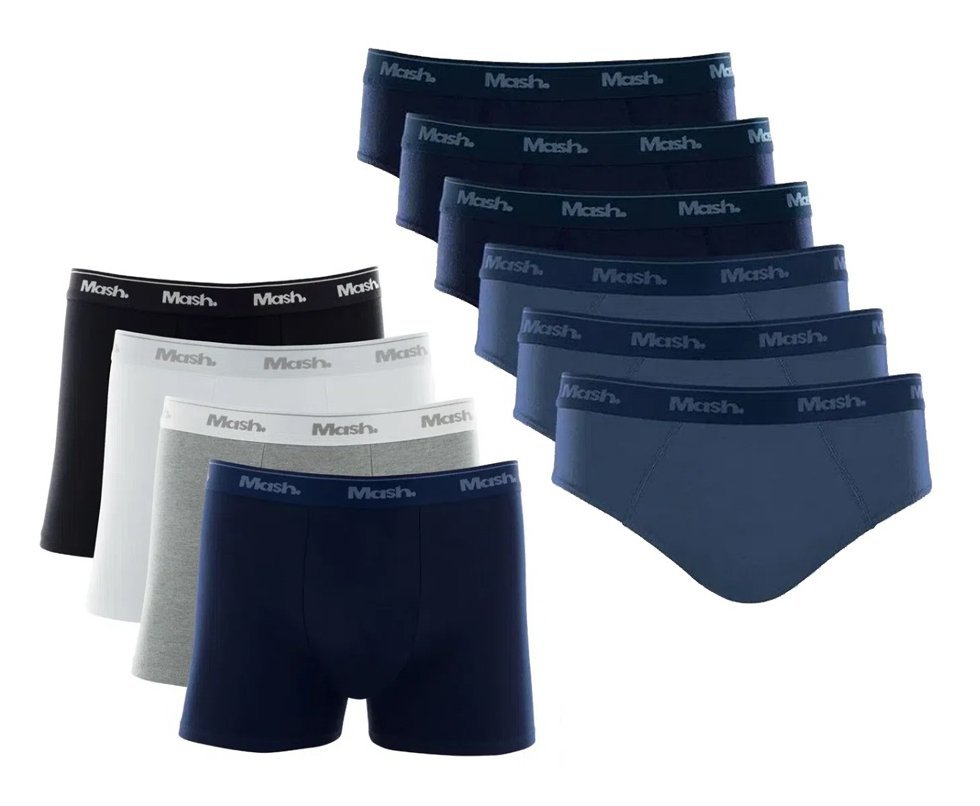 Kit 4 Cuecas Mash Boxer Box Algodão Cotton Original + Kit 6 Cuecas Slip Algodão Mash - TAM G