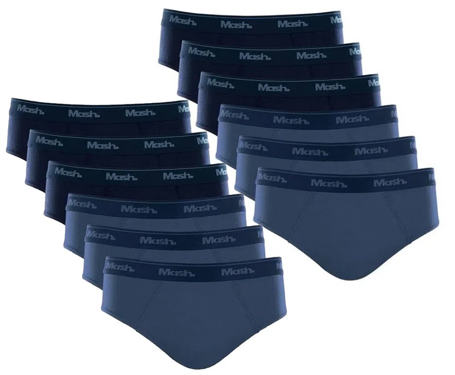 Kit 12 Cuecas Slip Algodão Mash Original - Azul - TAM G