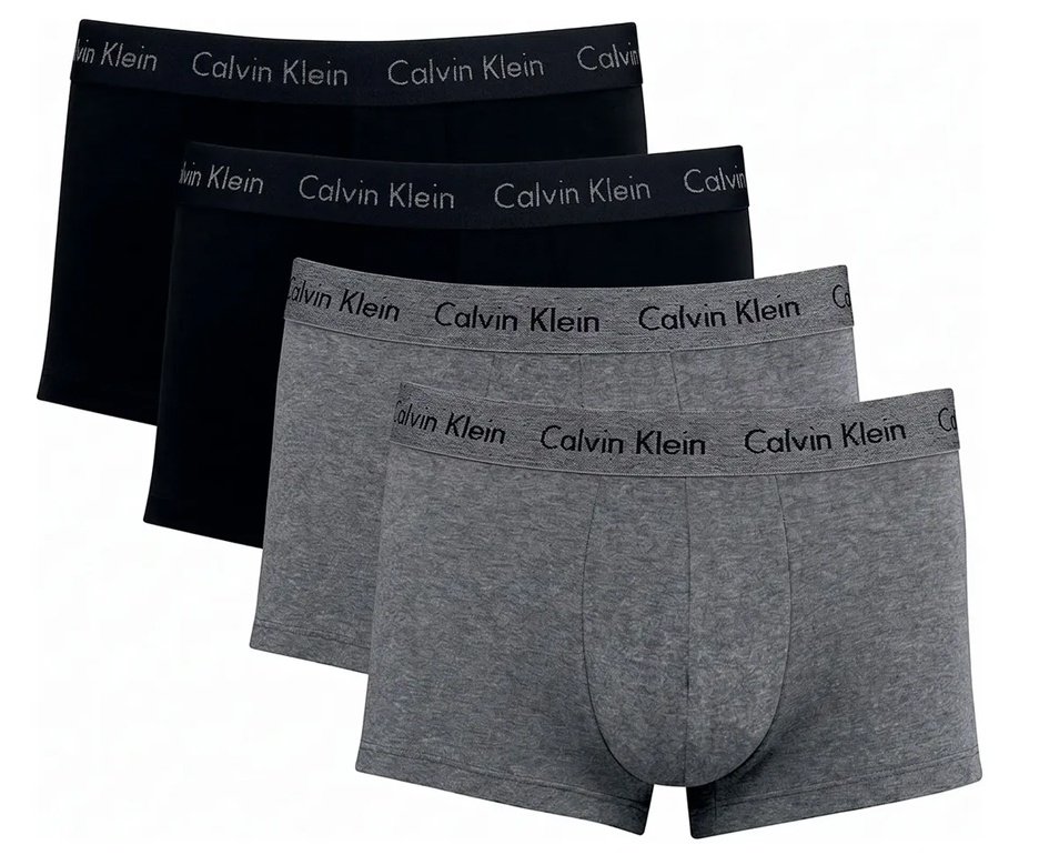 Kit 4 Cuecas Calvin Klein Low Rise Trunk de Cotton Cinza Mescla e Preta