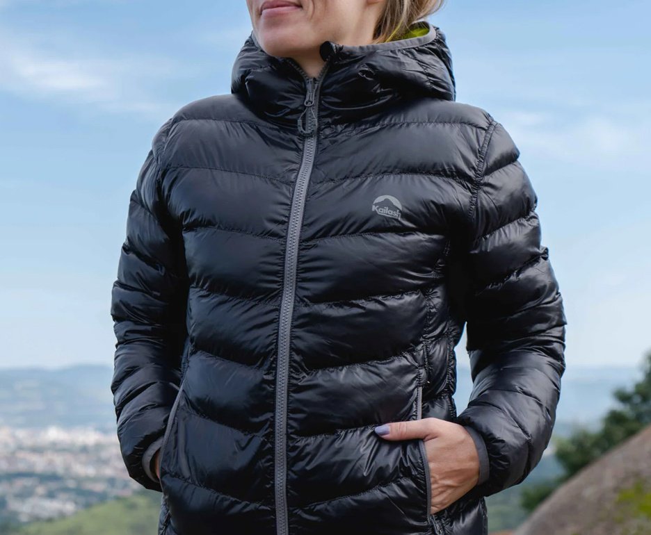 Jaqueta Puffer Kailash Double Patagonia Feminina - Preto/Verde Limão